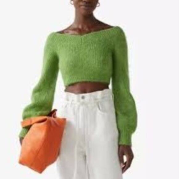 & Other Stories Sweaters - & Other Stories Green Off Shoulder Cropped Wool Knit Jumper Sweater XS Alpaca